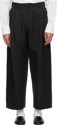 YOKE Black Linen Silk Kersey 3pleated Tapered Trousers
