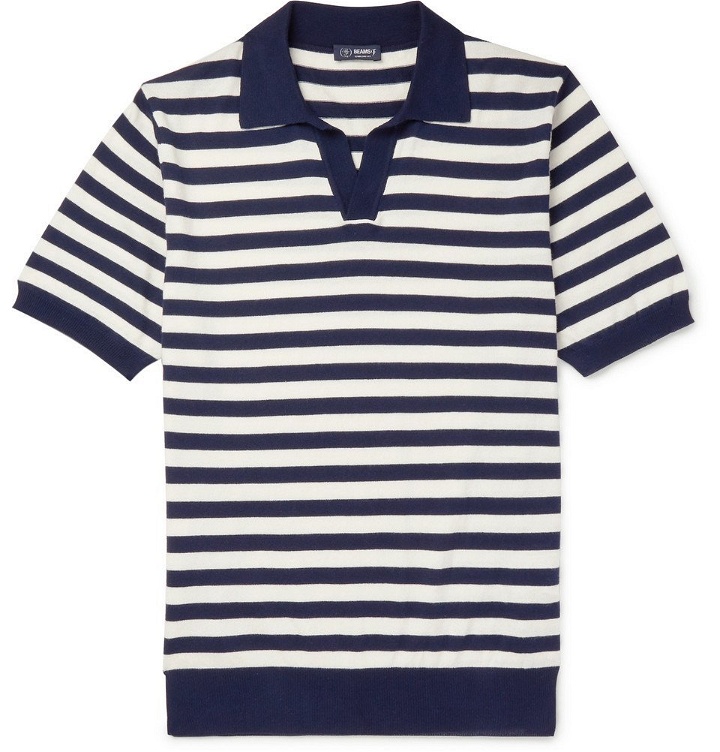 Photo: Beams F - Slim-Fit Striped Knitted Cotton Polo Shirt - Men - Navy