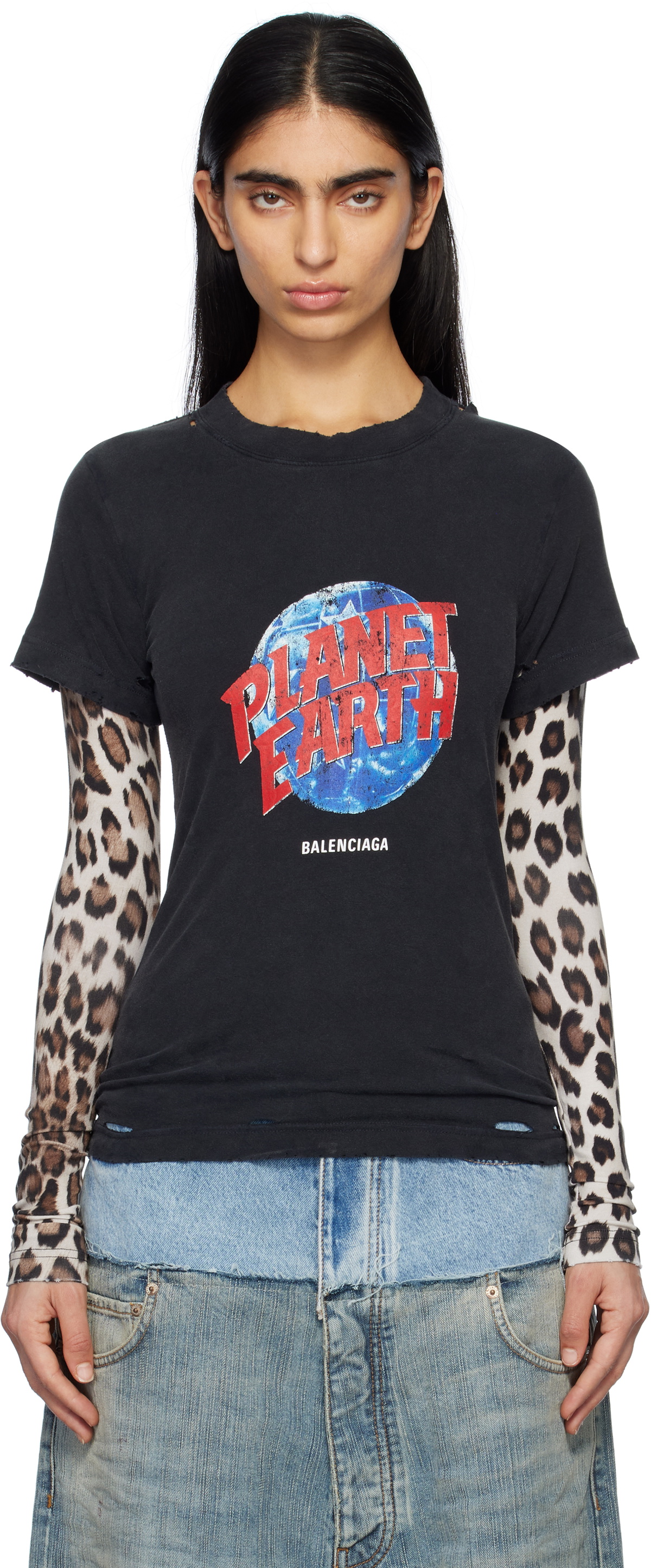 Balenciaga Black 'Planet Earth' Double Sleeve T-shirt Balenciaga