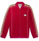 Gucci - Oversized Logo-Appliquéd Webbing-Trimmed Piped Velvet Track Jacket - Red