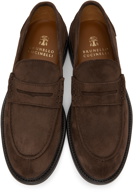 Brunello Cucinelli Brown Suede Split-Toe Penny Loafers