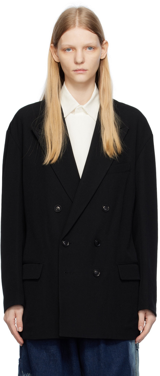 Y's Black Peaked Lapel Blazer
