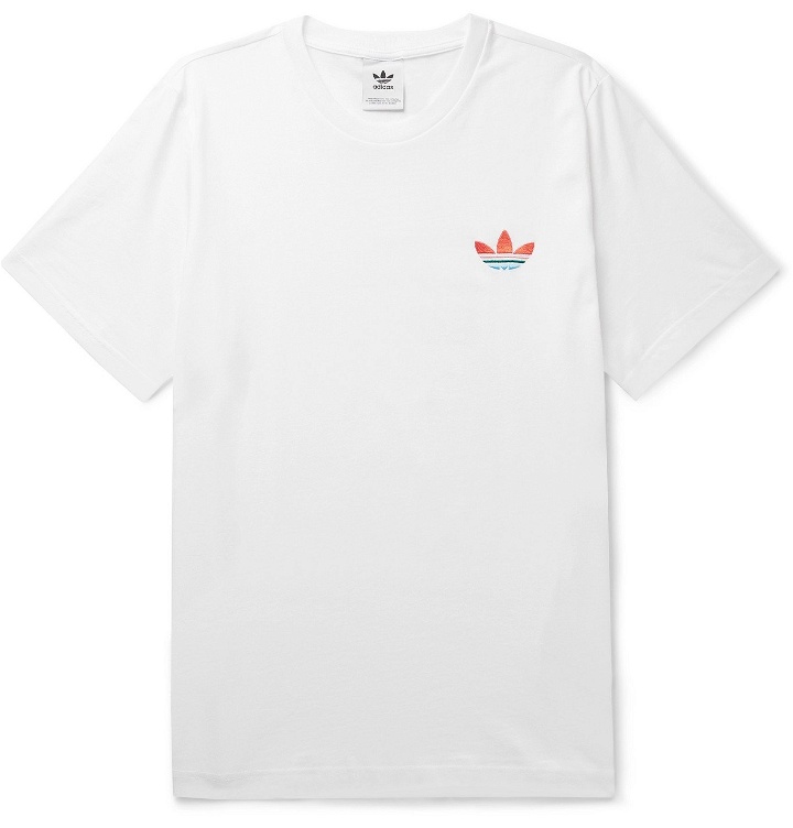 Photo: adidas Originals - Logo-Embroidered Printed Cotton-Jersey T-Shirt - White