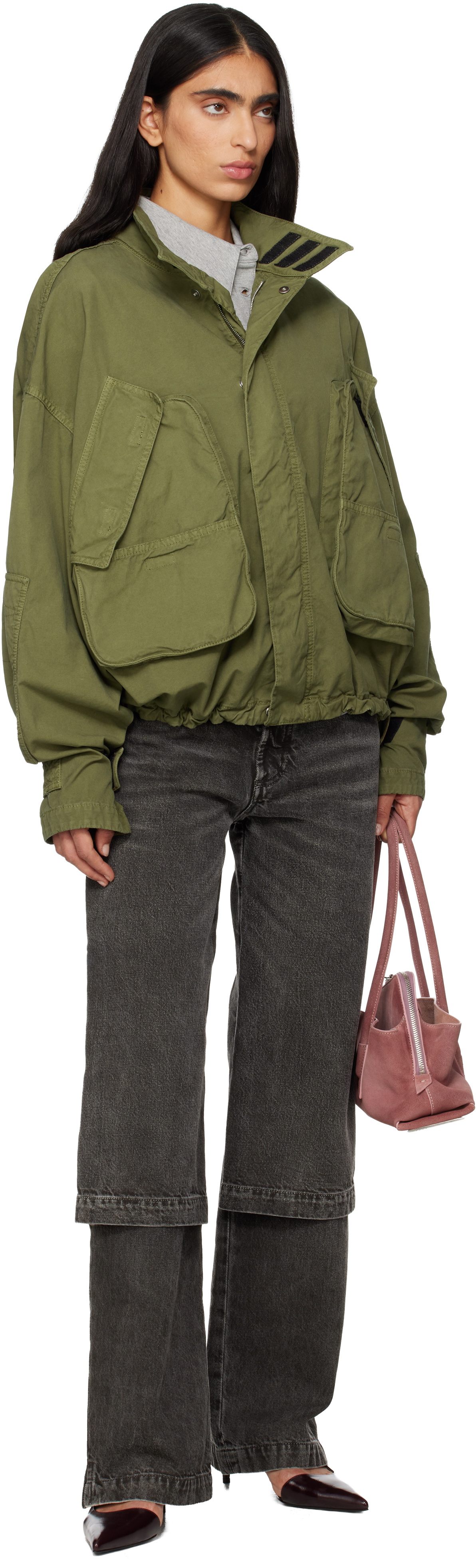 The Attico Green Overdyed Bomber Jacket