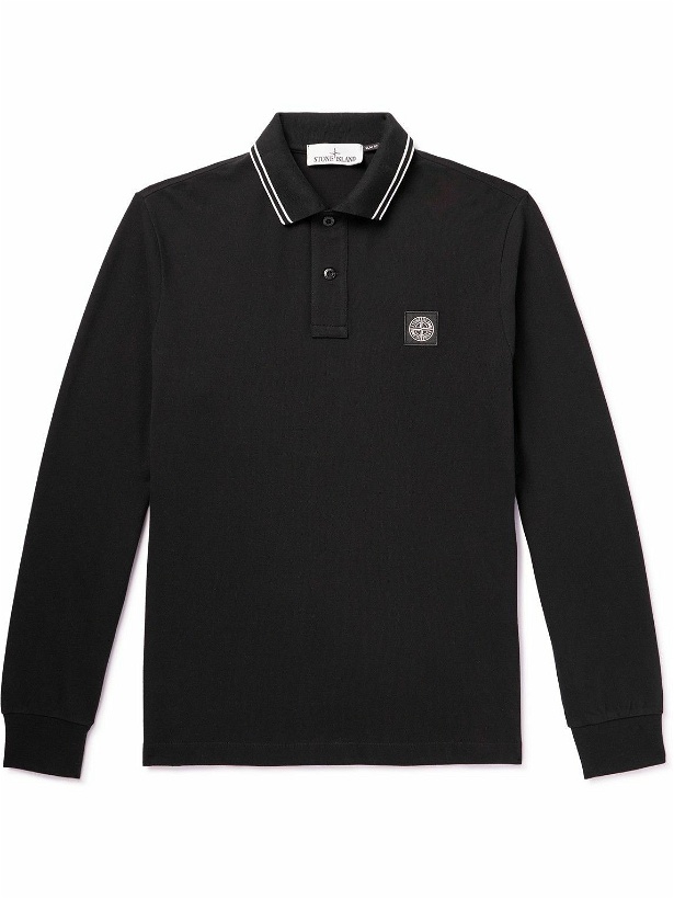 Photo: Stone Island - Logo-Appliquéd Stretch-Cotton Piqué Polo Shirt - Black