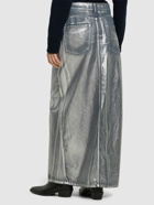 MSGM Silver-coated Cotton Denim Long Skirt