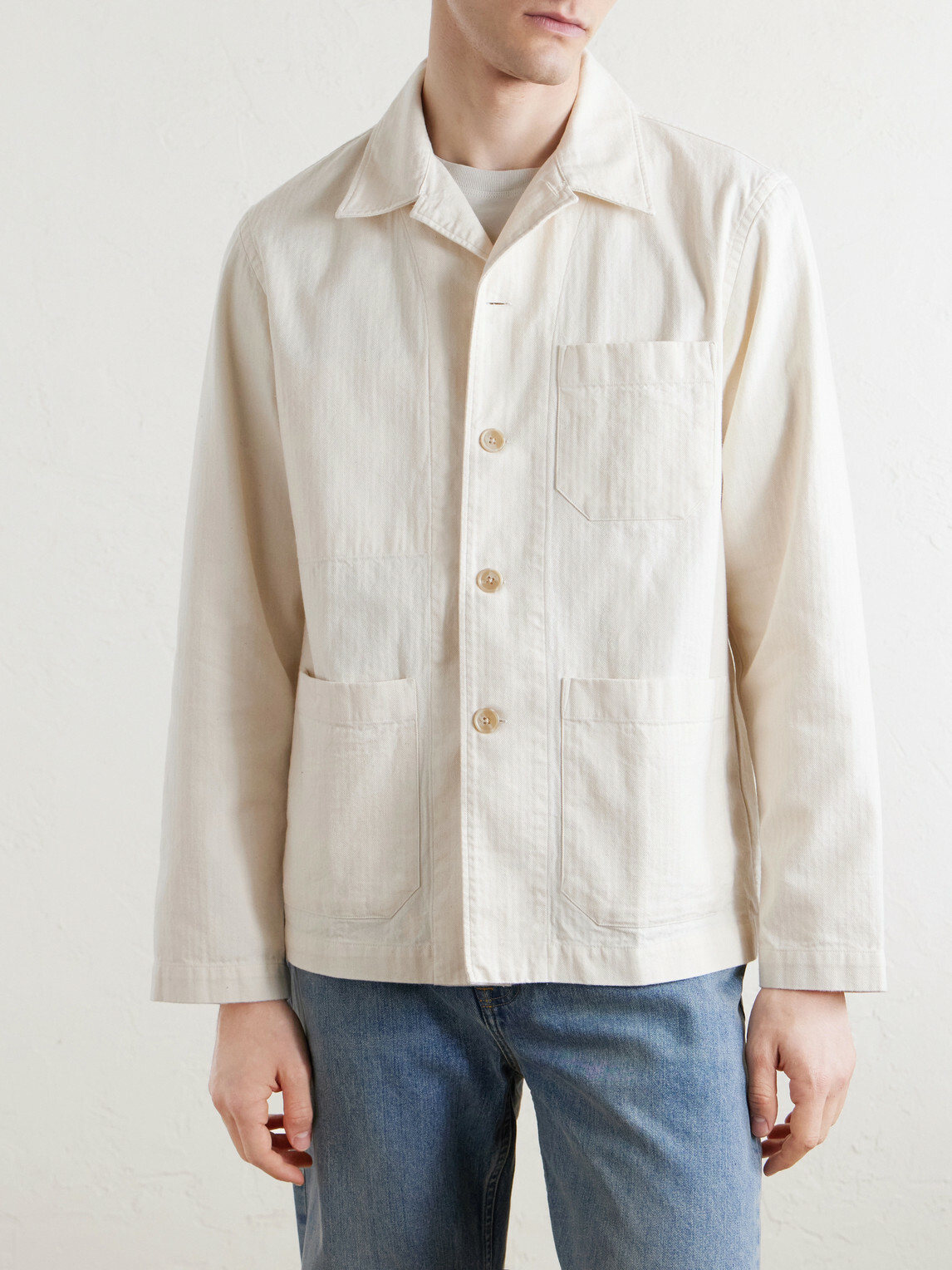 Hartford - Perry Herringbone Cotton Jacket - Neutrals