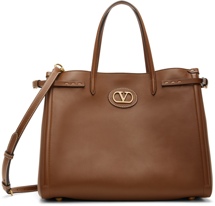 Photo: Valentino Garavani Brown Antibes Medium Calfskin Shopping Tote