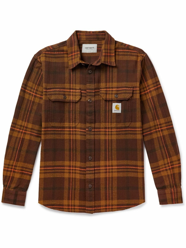 Photo: Carhartt WIP - Wallace Checked Herringbone Cotton-Flannel Shirt - Brown