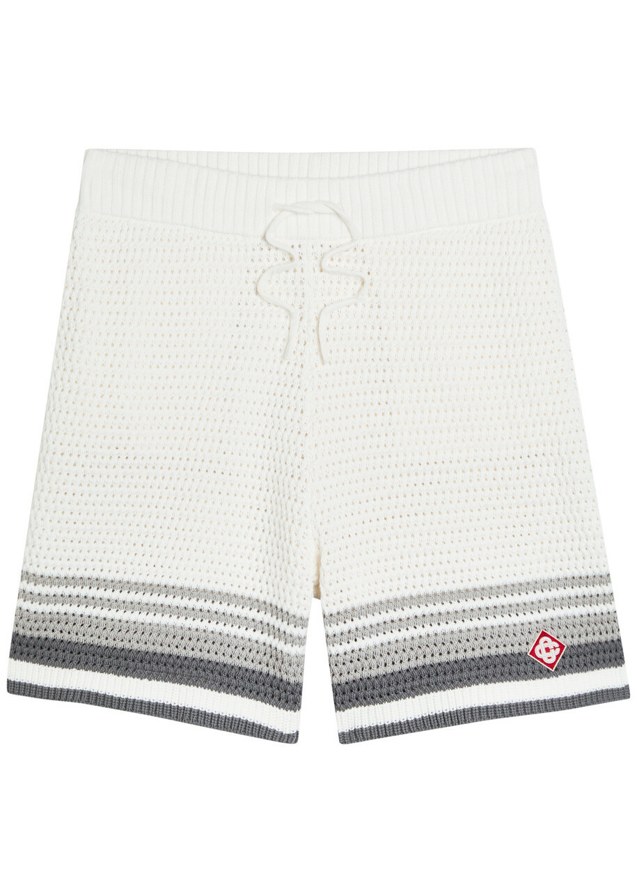 Casablanca Logo-appliquéd Crochet-knit Cotton Shorts White And Grey