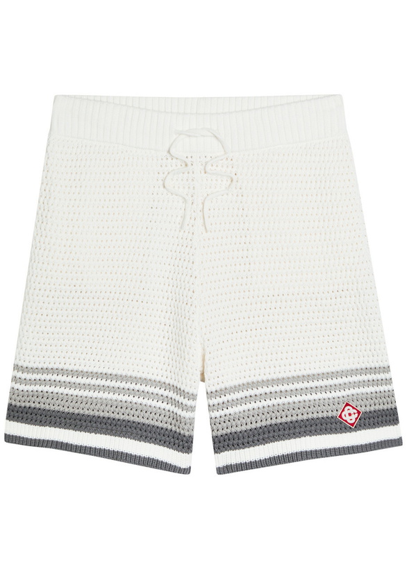 Photo: Casablanca Logo-appliquéd Crochet-knit Cotton Shorts White And Grey
