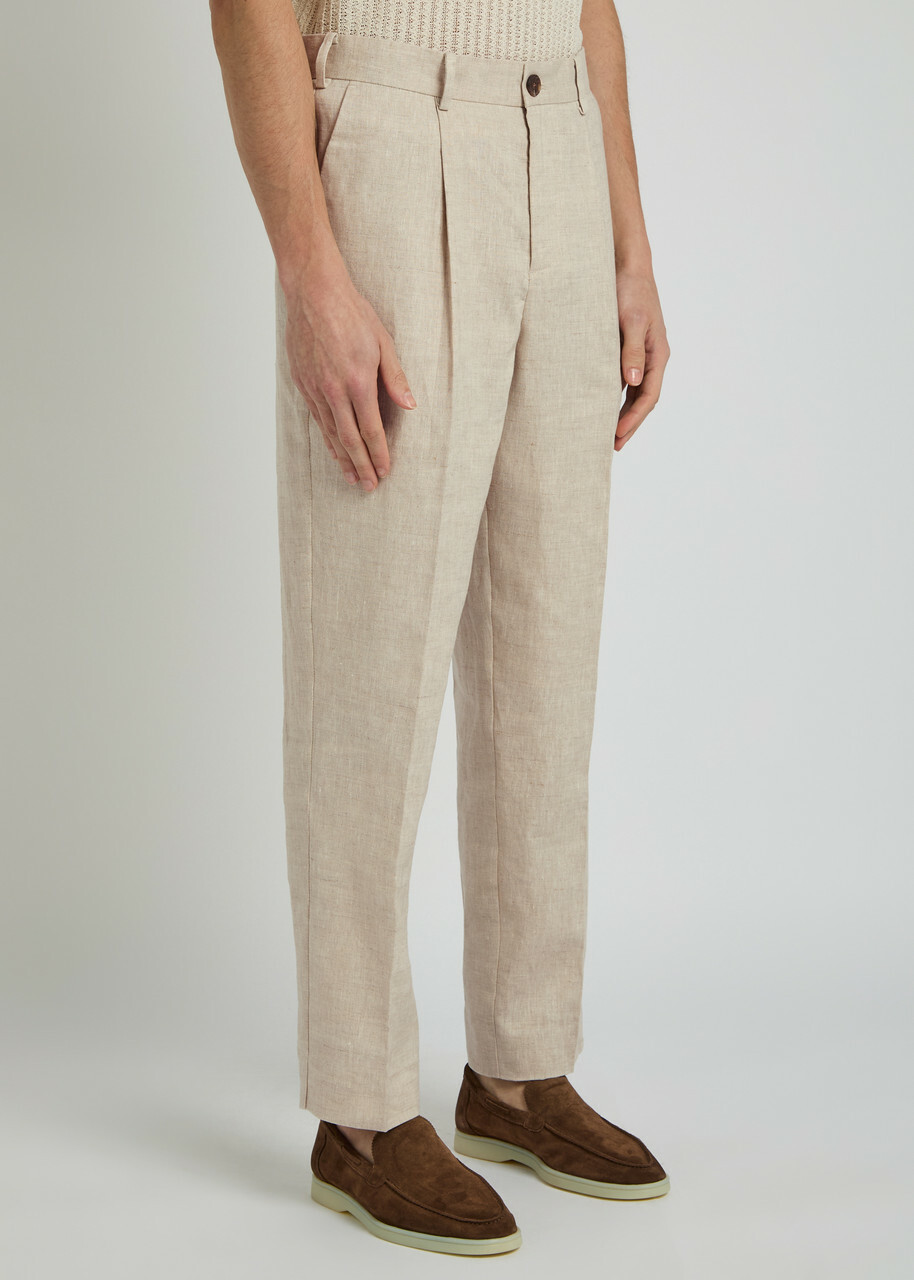Wax London Aubyn Tapered-leg Linen Trousers Beige