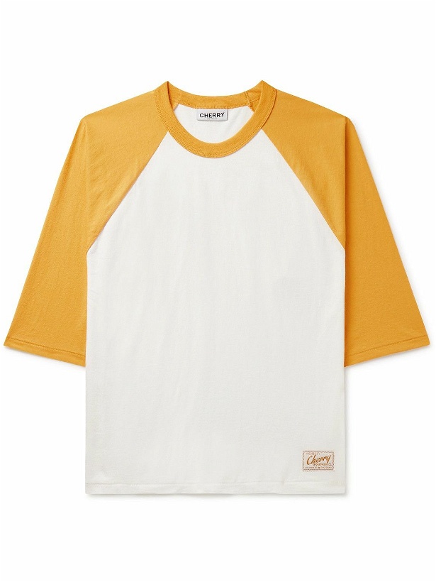 Photo: CHERRY LA - Logo-Print Appliquéd Cotton-Jersey T-Shirt - Yellow
