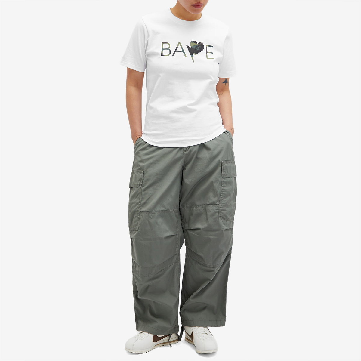 A Bathing Ape Women's 1st Camo Heart Bapeogo T-Shirt in White/Green
