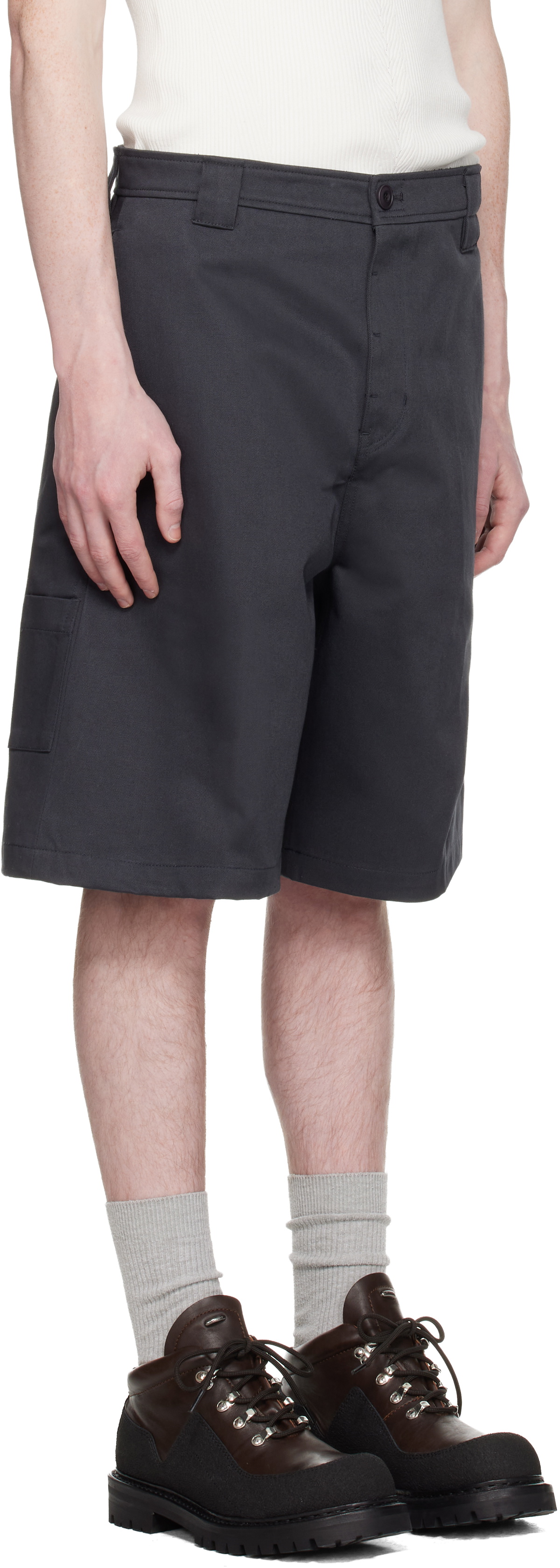 COOR Navy Cotton Blend Stitch Pointed Bermuda Shorts