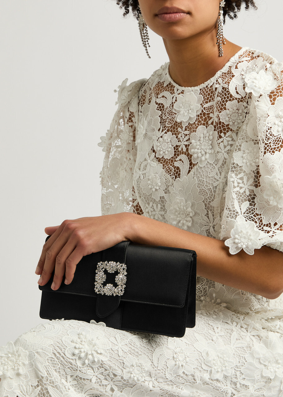 Manolo Blahnik Capri Crystal-embellished Satin Clutch
