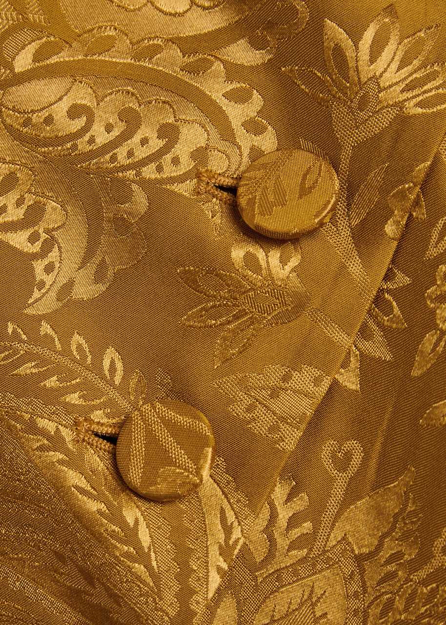 Veronica Beard Pacey Floral-jacquard Satin top Gold