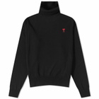 AMI Paris Men's Small A Heart Roll Neck Knit in Black