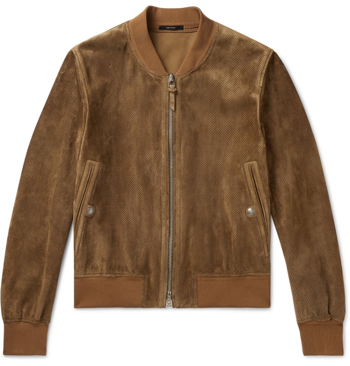 Photo: TOM FORD - Perforated Suede Bomber Jacket - Brown