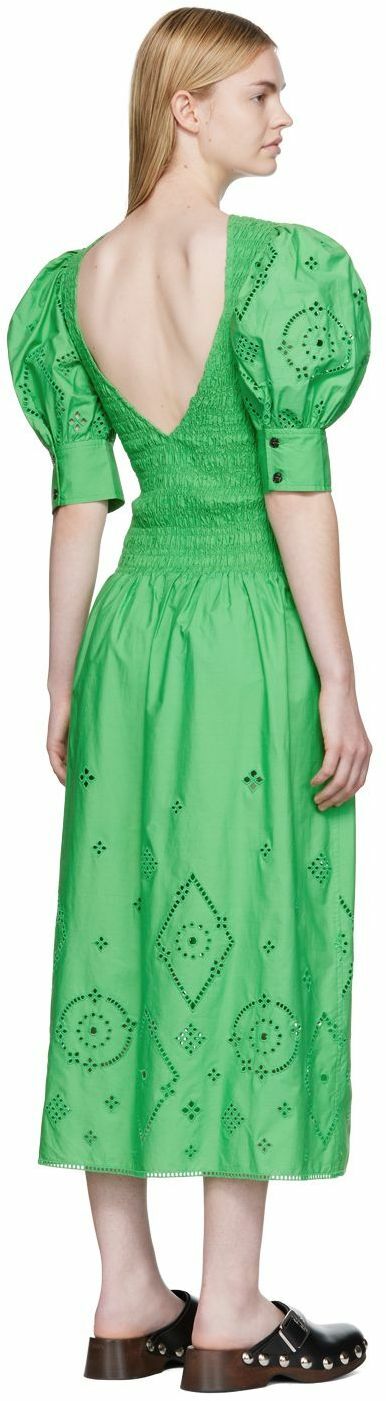 GANNI Green Broderie Anglaise Midi Dress GANNI GANNI Green Broderie Anglaise Midi Dress GANNI