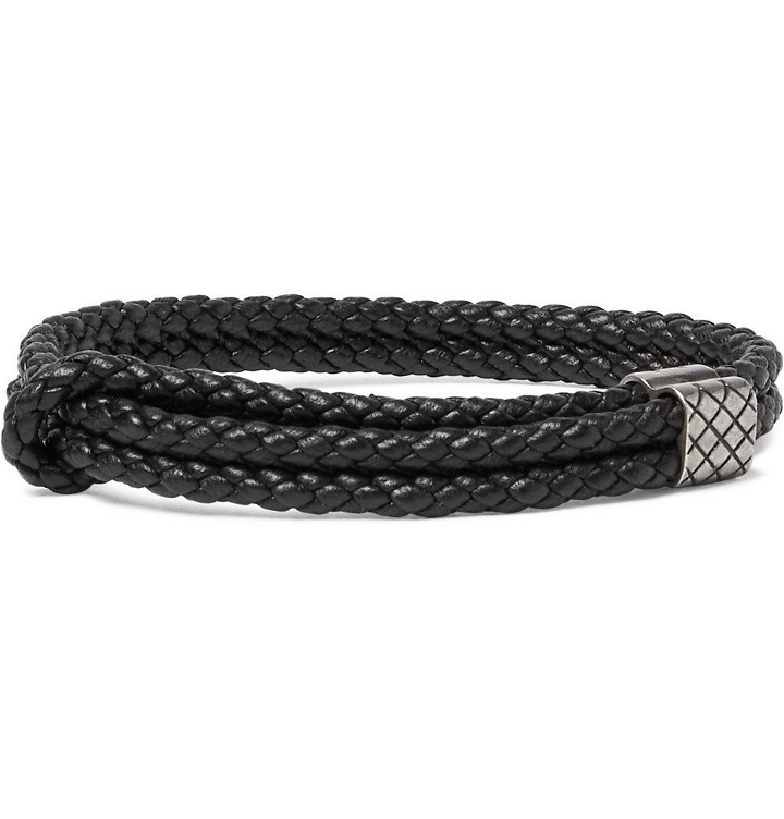 Photo: Bottega Veneta - Intrecciato Leather and Oxidised Silver Bracelet - Men - Black
