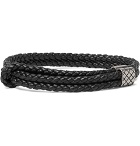 Bottega Veneta - Intrecciato Leather and Oxidised Silver Bracelet - Men - Black