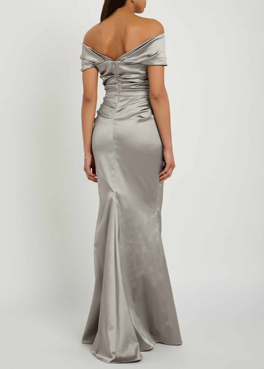 Talbot Runhof Gathered Satin Gown Grey