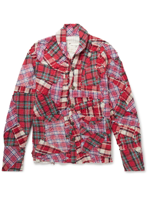 Photo: Greg Lauren - Distressed Patchwork Checked Cotton Overshirt - Red