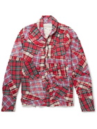 Greg Lauren - Distressed Patchwork Checked Cotton Overshirt - Red