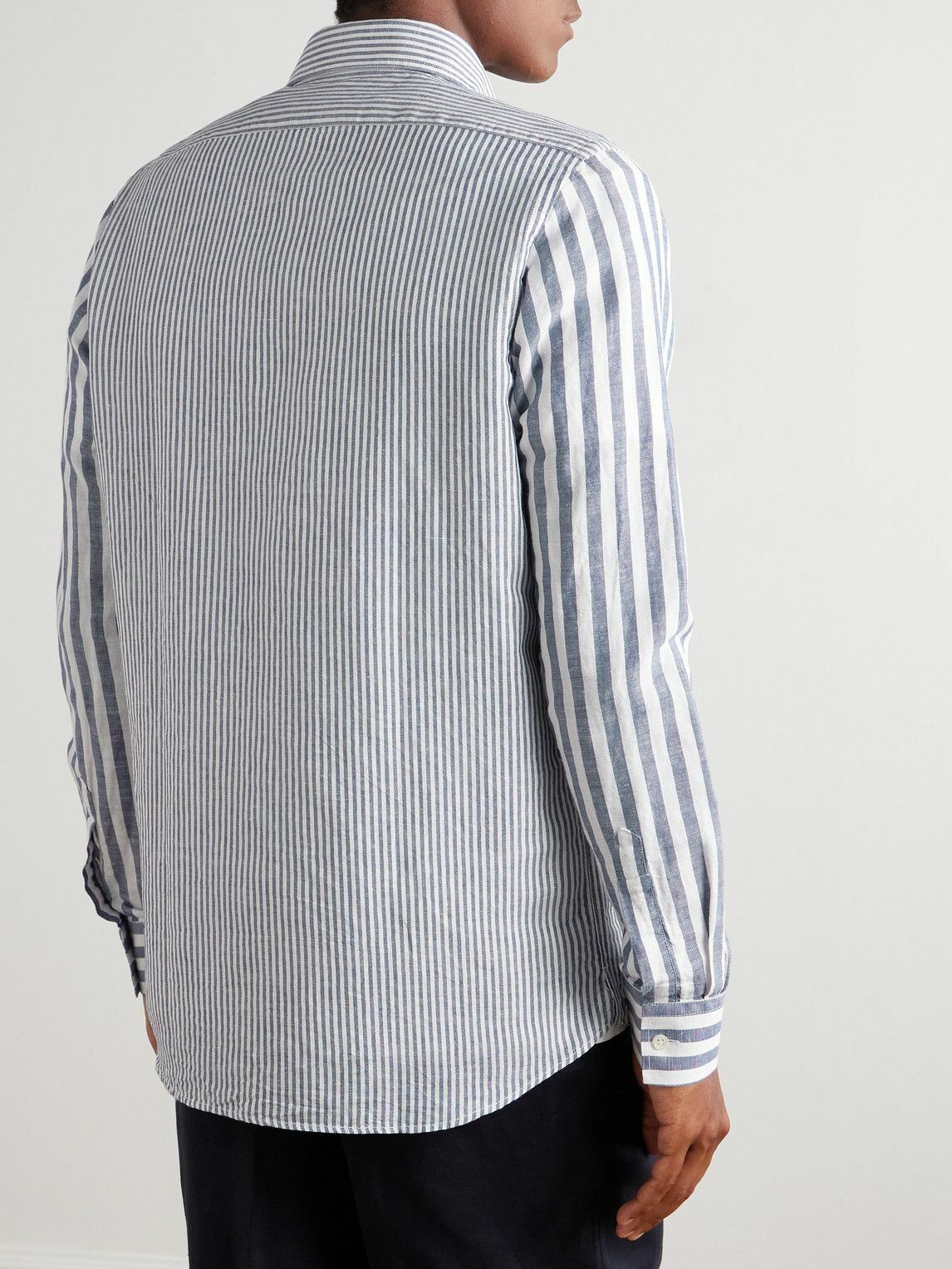 Richard James - Slim-Fit Button-Down Collar Striped Linen and Cotton-Blend Shirt - Blue