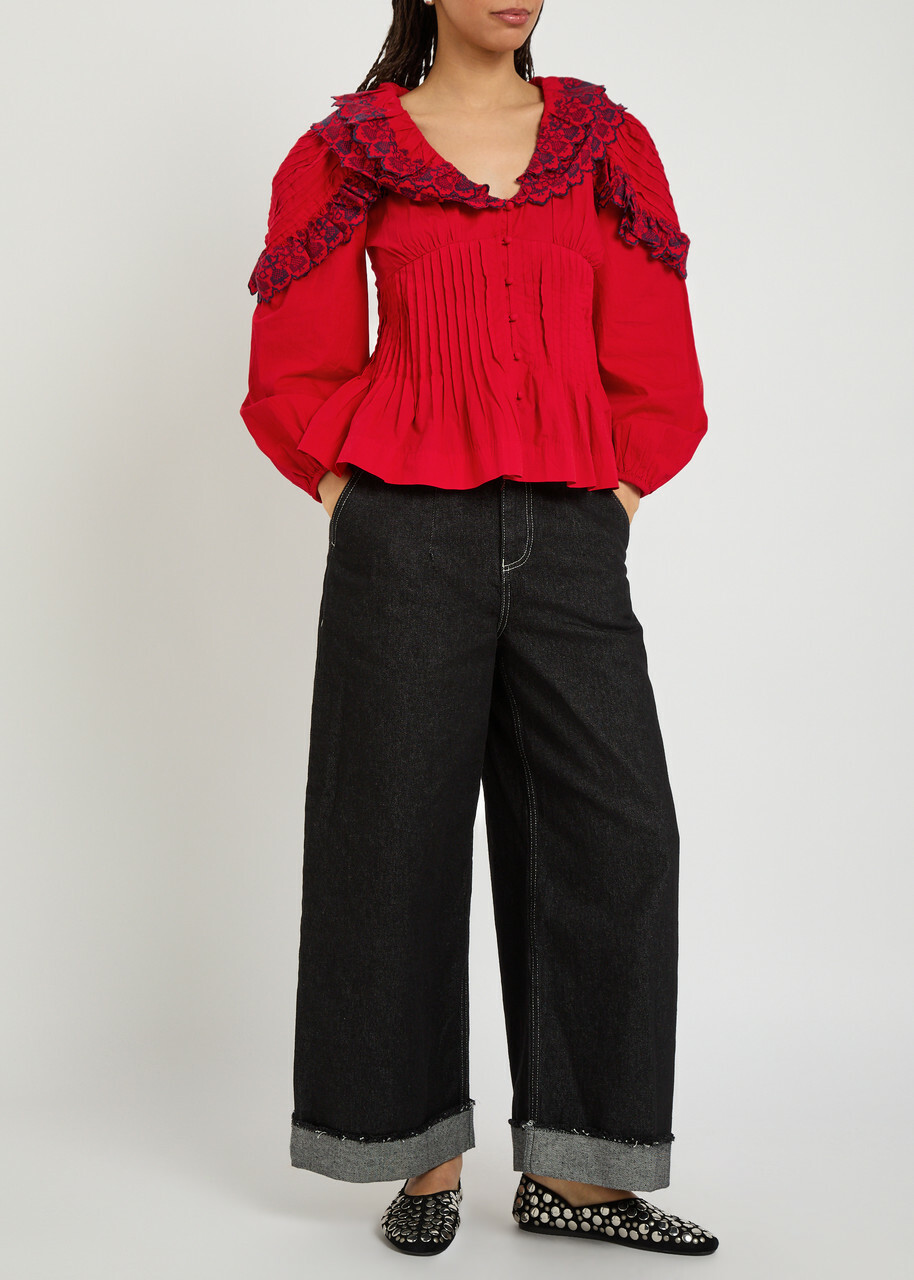 Damson Madder Caroline Embroidered Cotton-poplin Blouse Red