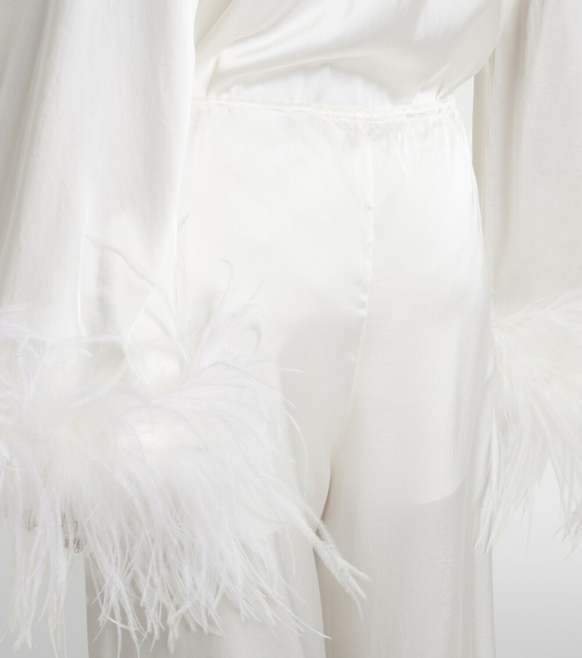 Oséree Bridal feather-trimmed satin wide-leg pants