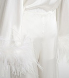 Oséree Bridal feather-trimmed satin wide-leg pants