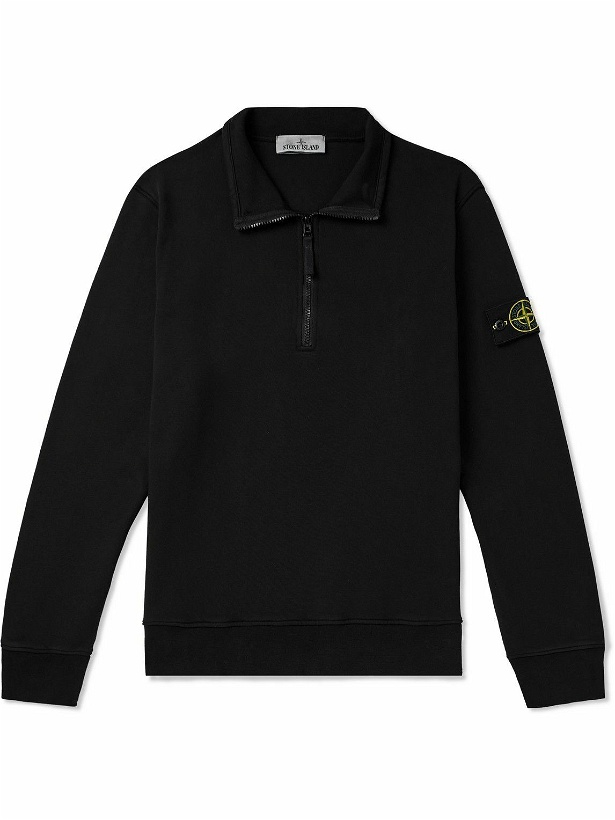 Photo: Stone Island - Logo-Appliquéd Garment-Dyed Cotton-Jersey Half-Zip Sweatshirt - Black