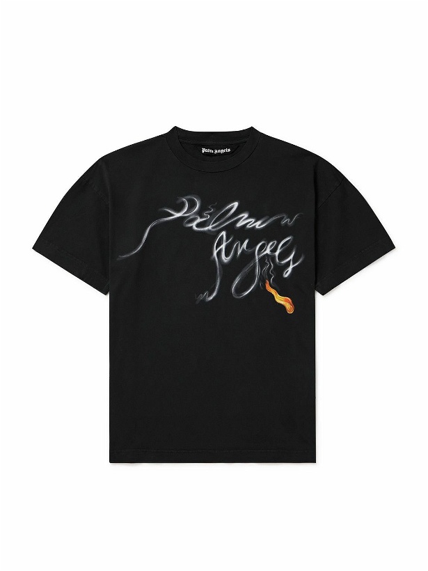 Photo: Palm Angels - Foggy Logo-Print Cotton-Jersey T-Shirt - Black