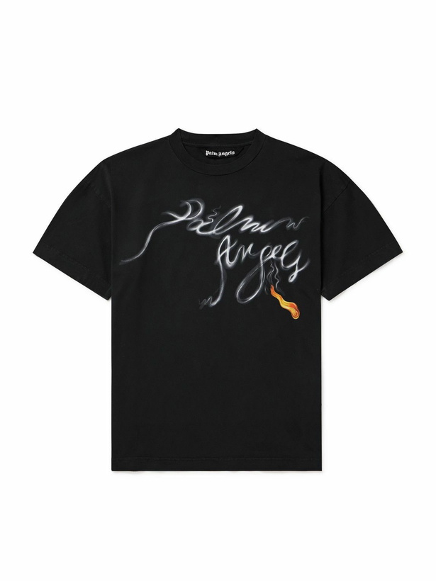 Photo: Palm Angels - Foggy Logo-Print Cotton-Jersey T-Shirt - Black