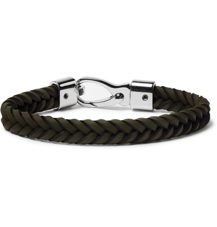 Photo: Tod's - Woven Leather and Silver-Tone Bracelet - Army green