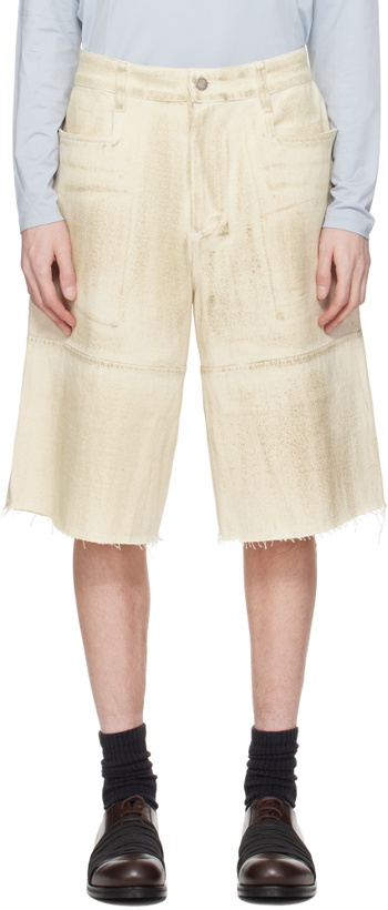 Photo: Serapis Beige Tar-Painted Wide Sailor Shorts