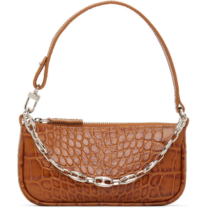 BY FAR Tan Croc Mini Rachel Bag