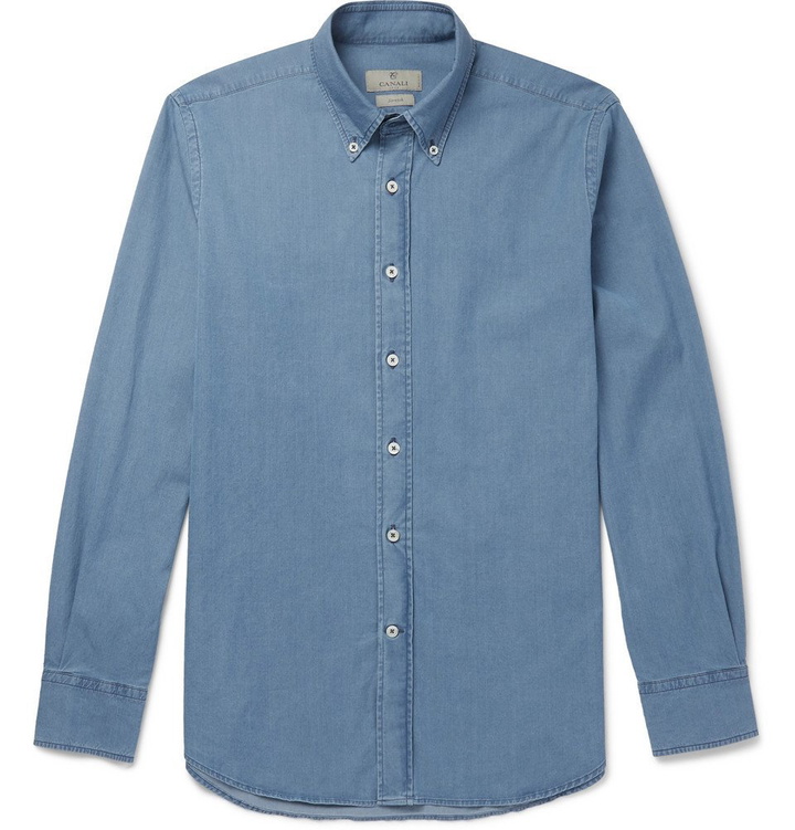 Photo: Canali - Button-Down Collar Stretch-Cotton Chambray Shirt - Men - Blue