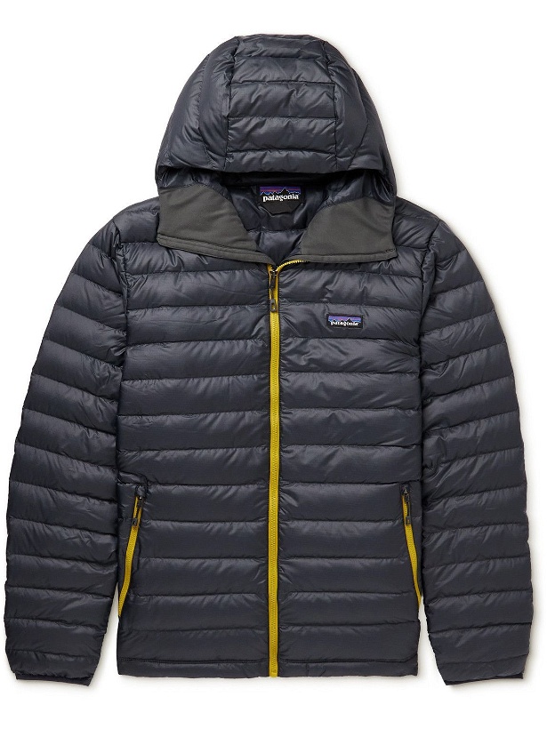 Photo: Patagonia - Quilted DWR-Coated Recycled Ripstop Down Hooded Jacket - Blue