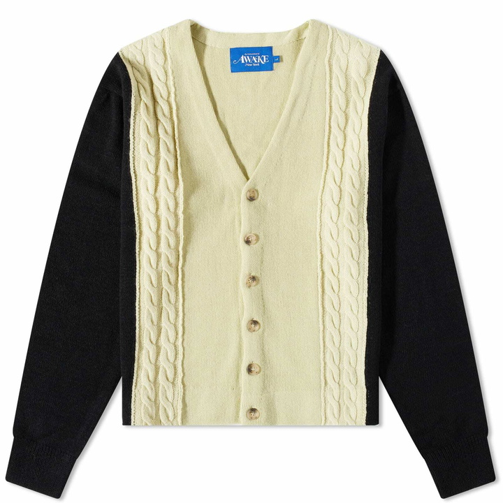 Photo: Awake NY Men's Contrast Panel Wool Cardigan in Ivory/Black