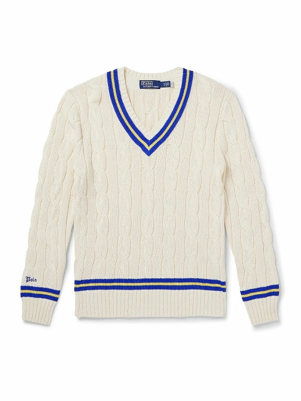 Photo: Polo Ralph Lauren - Striped Cable-Knit Cotton Sweater - Neutrals
