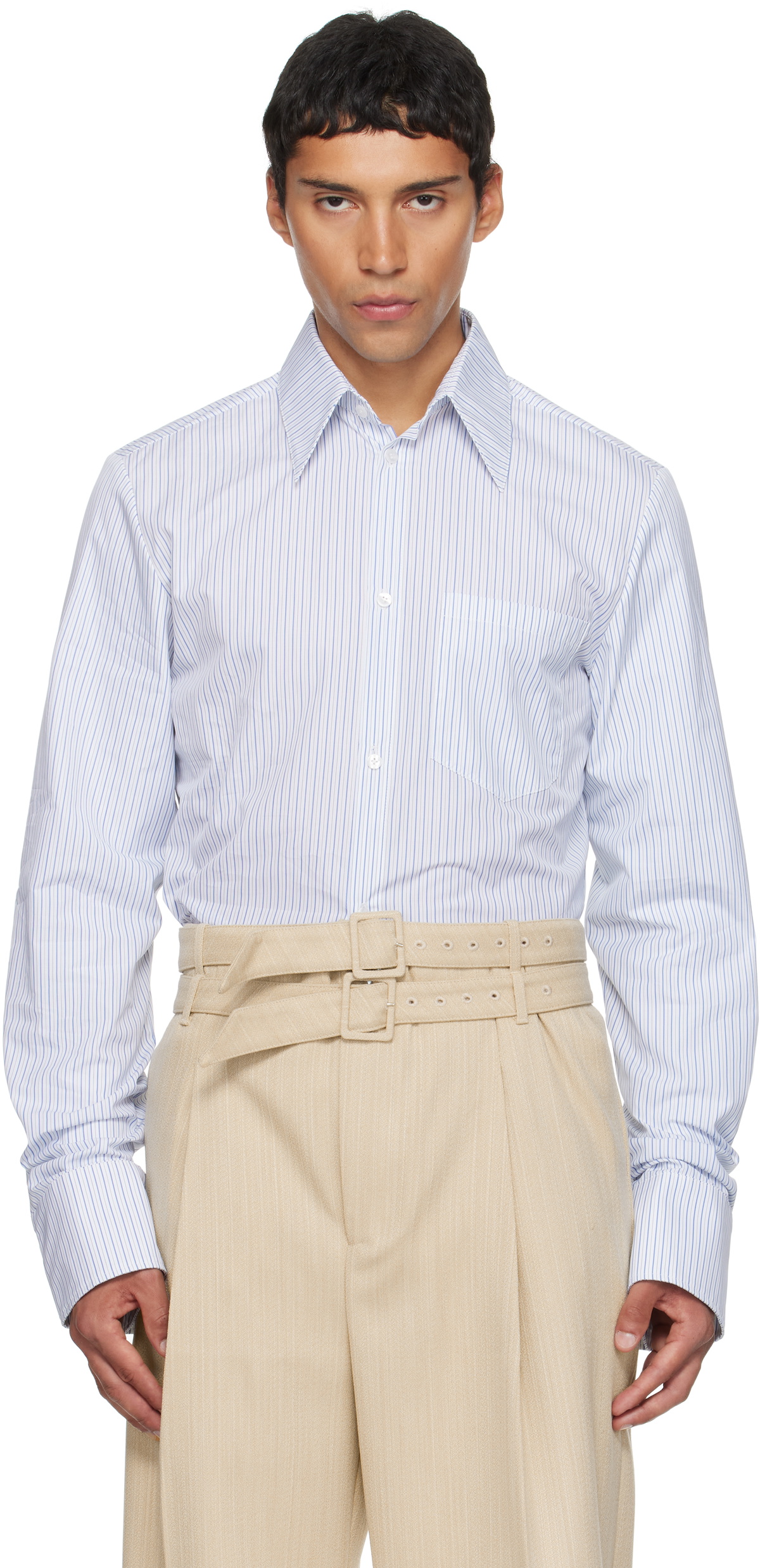 Gathered Sleeve Shirt blue/white main image 1