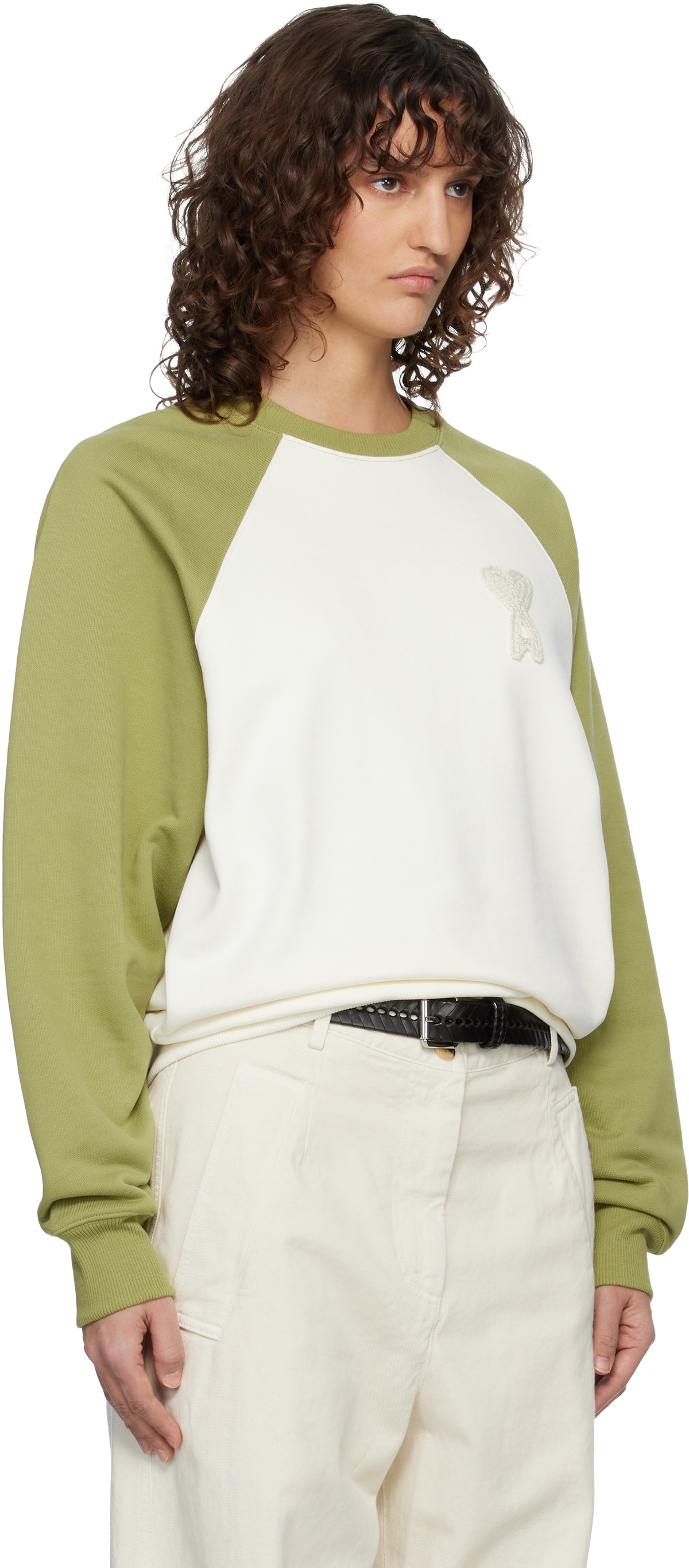AMI Paris Off-White & Navy Cotton Knitted Ami de Coeur Sweatshirt