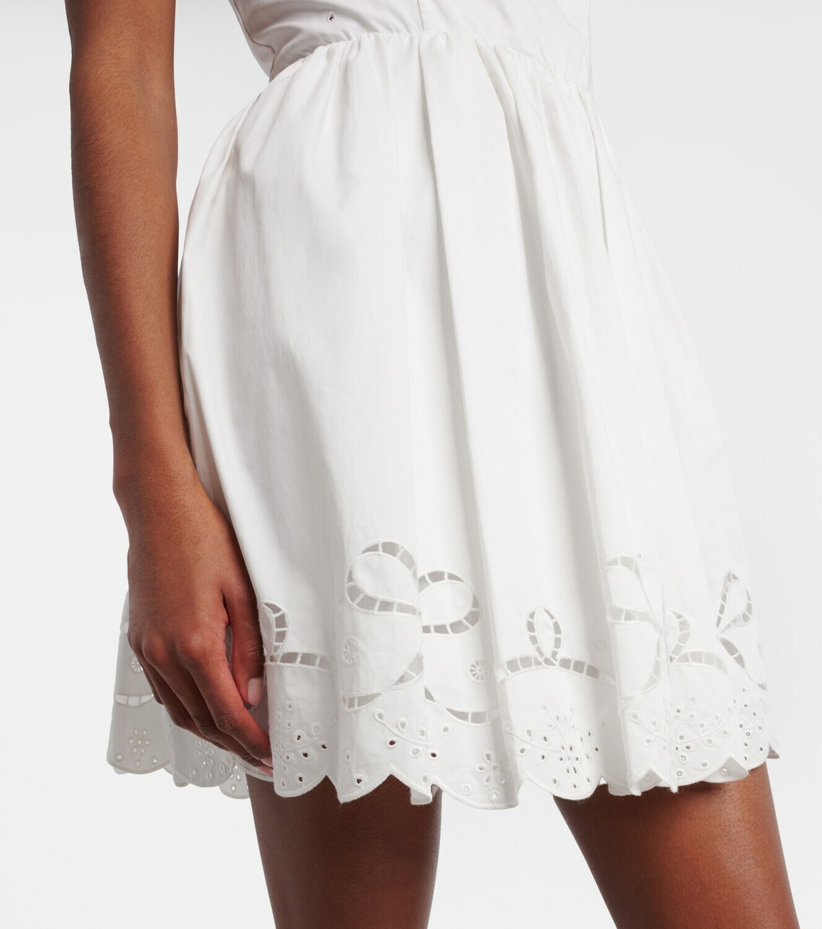 Self-Portrait Embroidered cotton poplin minidress