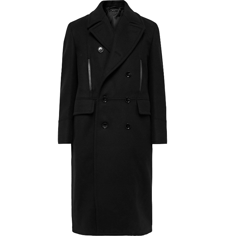 Photo: TOM FORD - Double-Breasted Leather-Trimmed Wool and Cashmere-Blend Coat - Black