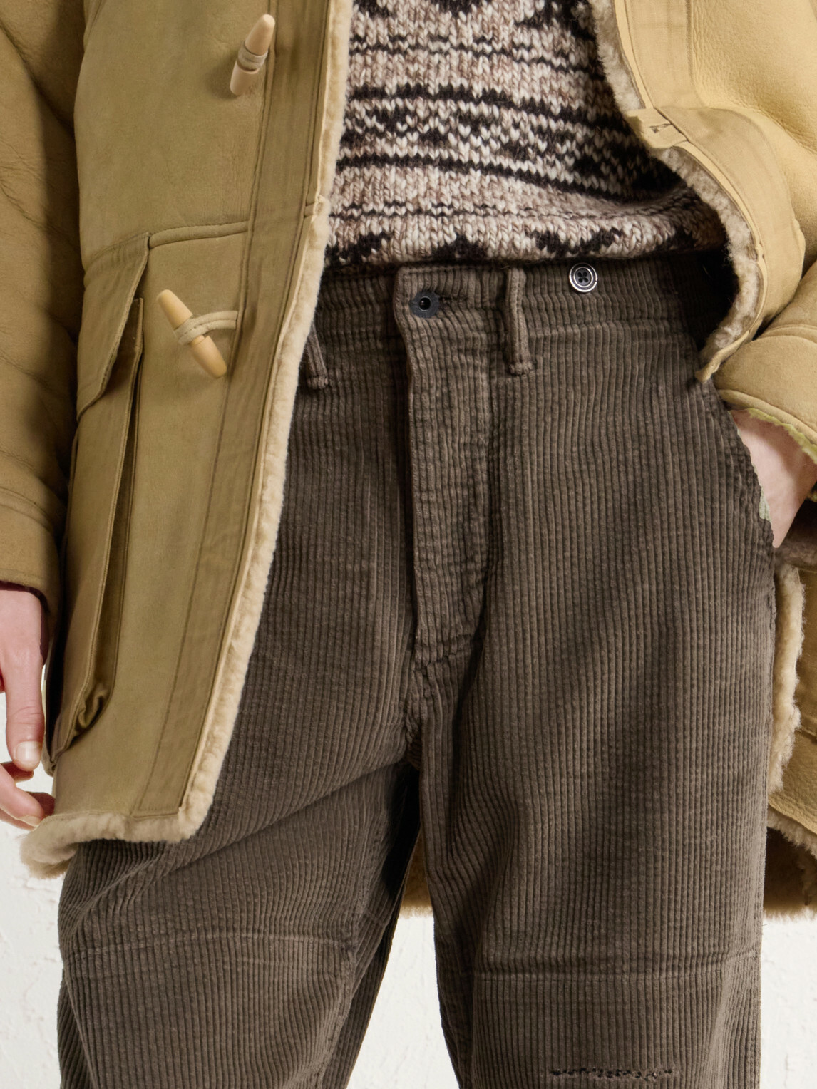 RRL - Straight-Leg Distressed Cotton-Corduroy Double-Knee Trousers - Brown