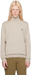 Fred Perry Taupe Embroidered Turtleneck