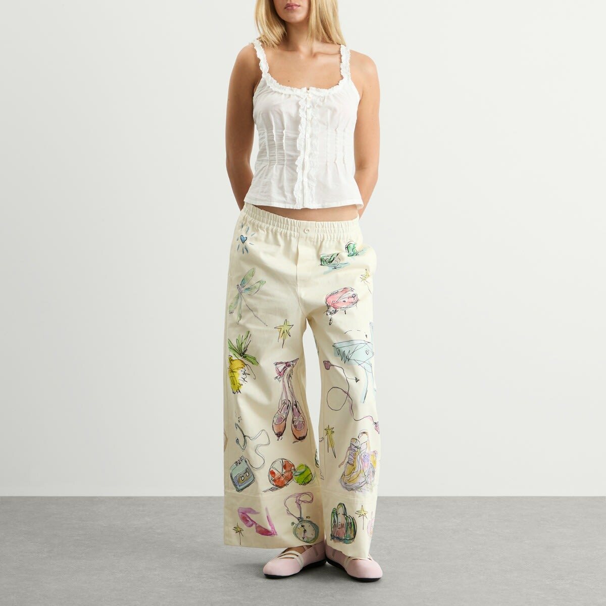 ALÉMAIS Women's Wide Leg Court Denim Trouser in Cream